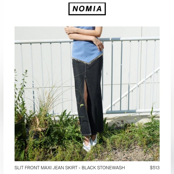 NOMIA NYC Designer Sz 6 Slit Front Maxi Jean Skirt In Black Stonewash NWOT - Picture 15 of 15